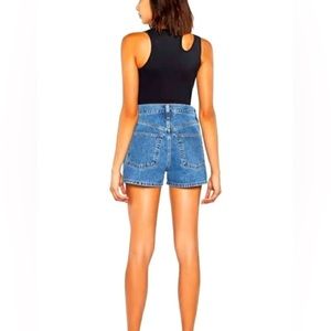 Helmut Lang Masc Hi High-Rise Jean Shorts, Indigo Blue - Size 28, Tan Stitching
